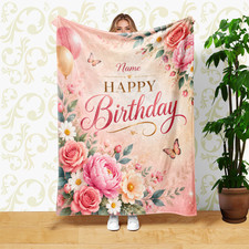 Pink Flowers Butterflies And Balloons Coral Fleece Blanket