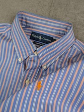Polo Ralph Lauren Shirt Mens L Blue Striped Long Sleeve Button Lightweight