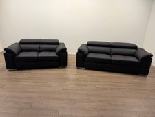 Valencia Leather Sofa Set 3 + 2 Seater Black Top Grain Leather