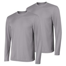 Hanes Mens Long Sleeve Cool DRI T-Shirt UPF 50+, Graphite, Large Pack of 2