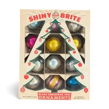 Shiny Brite Glass Christmas Ornaments 2.25" Mixed Colors 12pc w/Tree Box Vintage