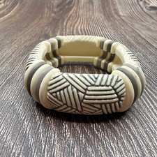 Chunky Ivory Gray Geometric Stretch Bracelet Tribal Boho Statement Vintage Style