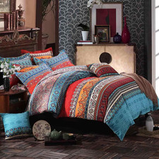 Boho Twin XL Duvet Cover Set - Colorful Retro Stripes, Soft Microfiber 2Pcs