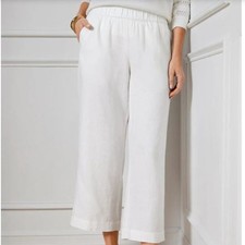 Talbots Pants Womens MP White Nantucket Washed Linen Wide Leg Crop Pants