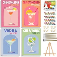4 Pack Paint by Numbers for Adults, Assorted Cocktail DIY Art Kits for Beginn...