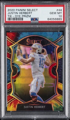 2020 PANINI SELECT TIE-DYE PRIZM #44 JUSTIN HERBERT ROOKIE RC 25/25 PSA 10