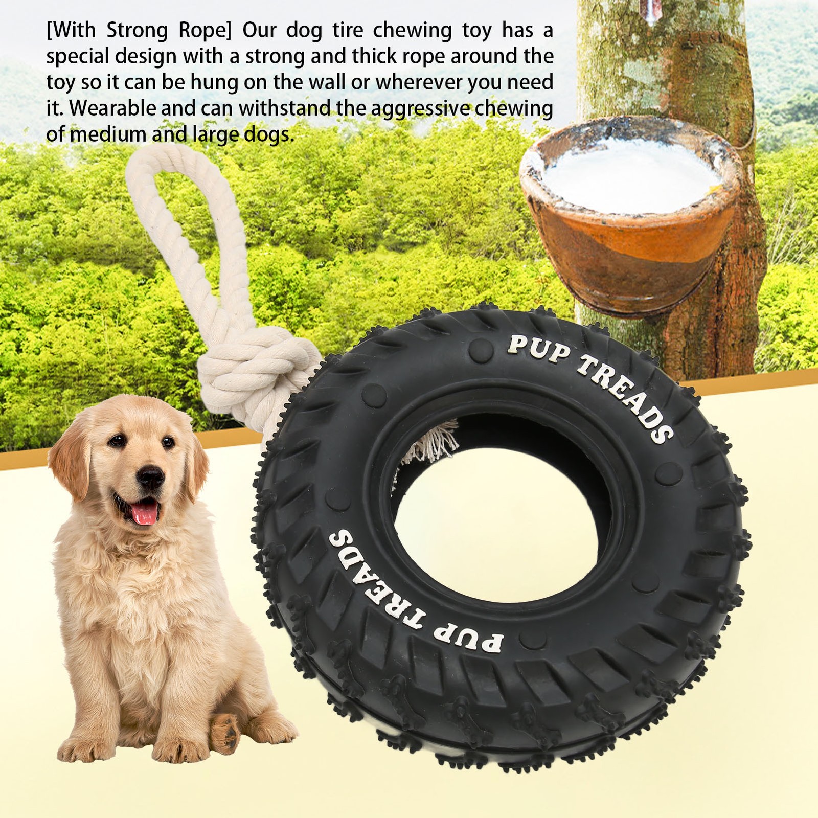 .Dog Tire Chewing Toy Bite Resistant Treat Dispensing Rubber Aggressive Dog Tug