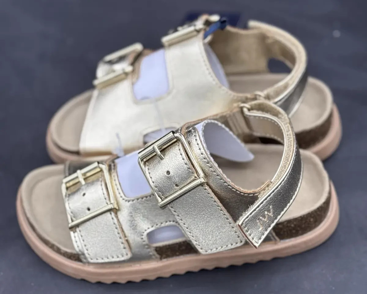 Jack Wills Girls Sandals UK C10 EU 28 Gold Buckle Flat Summer Shoes BNWT
