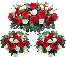 Artificial Cemetery Flowers for Grave with Vase,Cemetery Saddle Flowers for Head