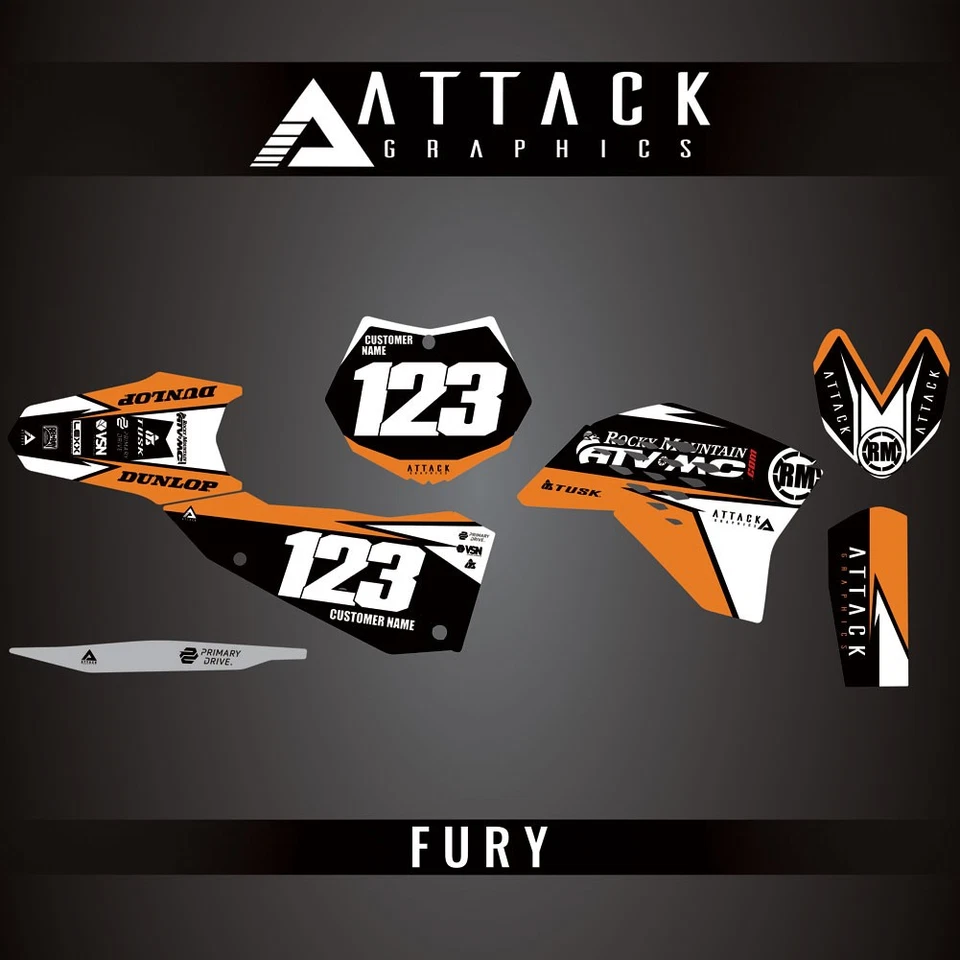 Kit completo de gráficos de bicicleta Attack Graphics Custom Fury para KTM 144 SX 2008 Foto 2 de 3