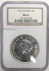 1945 CANADA  SILVER DOLLAR NGC MS-61 UNC  KEY DATE- Z380