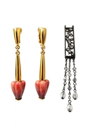 GIVENCHY Vintage 1979 Gold Tone Clip-On Earrings & Crystal Pendant Set Rare