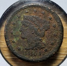 1851 Braided Hair Large Cent - Actual Coin Shown - Free Shipping Tracking INV172