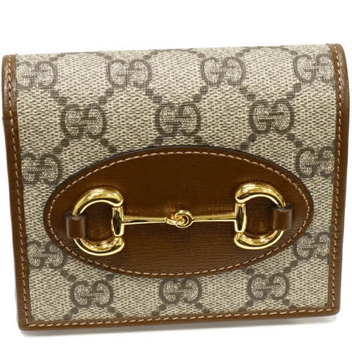 Gucci Portefeuille Bi Pliable Fermeture Éclair en Forme de L avec Porte Monnaie Gg Supreme Horse Bit 1955 P