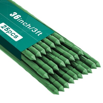 FEED GARDEN Garden Stakes 36 Inch 3ft 25 Pack, Sturdy Plant 36Inch, Green
