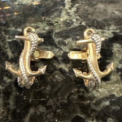 Anchors Shiny 2 Tone Vintage 1'' Cuff Links Navy Naval Merchant Marine EUC Gift