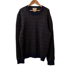 Herm s Vintage All-Over Print Knit Sweater, Size L, Navy mens USED
