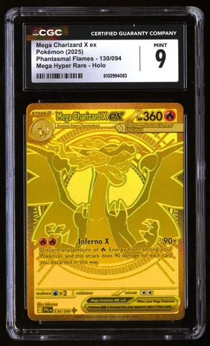 CGC 9 Mega Charizard X EX 130/094 Hyper Rare Holo Phantasmal Flames Pokemon Mint