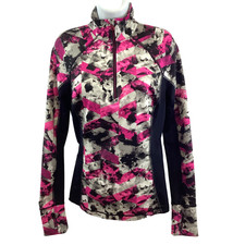Tek Gear Womens Size Medium DryTek 1/4 Zip Pullover Pink Black Gray Thumbholes