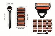 Razor Handle + 24 Blades Kit – Men’s Manual Shaver Fits Fusion 5