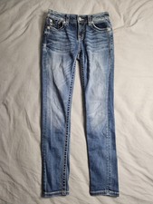 Miss Me Jeans Hailey Skinny Womens Size 27x29 Medium Wash Mid Rise Rhinestones