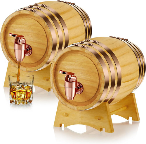 2 Pack 2 Liter Oak Barrel with Stand Wooden Whiskey Barrel Vintage Beer Tequila