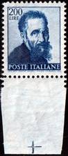 1961 - Lire 200 Michelangiolesca - "foro dello spillo centrato" - nuovo (MNH)