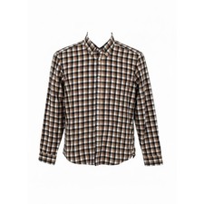 NWT BOSS Hugo Boss Mens Brown Black White Gingham Check Long Sleeve Shirt XL