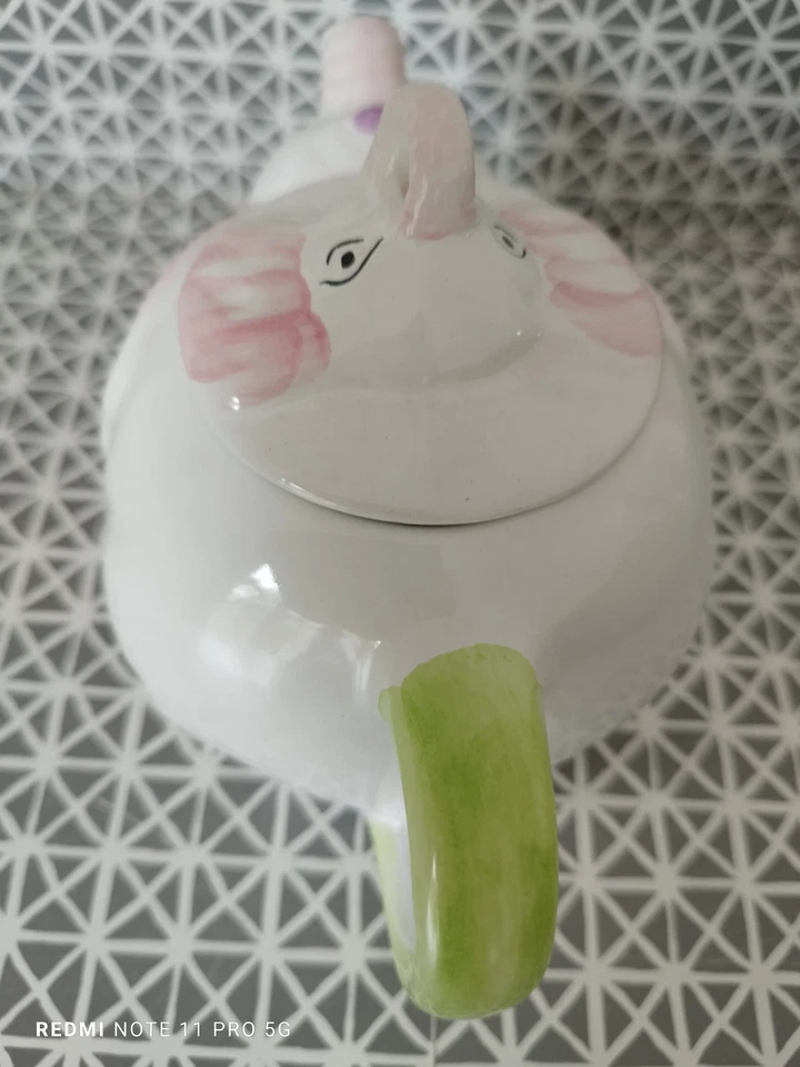 Théière en forme d'élephant blanc vert rose - Photo 3/4