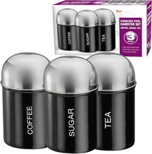 3-Piece Tea Coffee & Sugar Canisters Set Stainless Steel Storage Jars Organizer