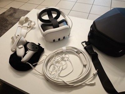 Meta Quest 3 128 GB VR-Headset + Elite Strap mit Akku + Tasche + Link-Kabel TOP