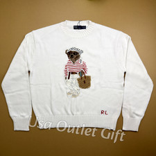 POLO PALPH LAUREN Polo Bear Coastal Chic Sweater White Beach Women L, NWT