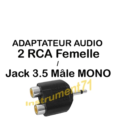 1 Adaptateur 2 RCA Femelle vers Jack 3,5 Mono Mâle Capot Plastique - Photo 1/2
