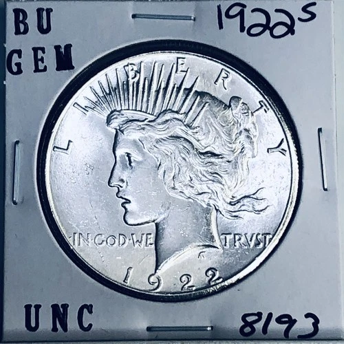 1922 S BU GEM PEACE SILVER DOLLAR UNC MS+ GENUINE U.S. MINT RARE COIN 8193