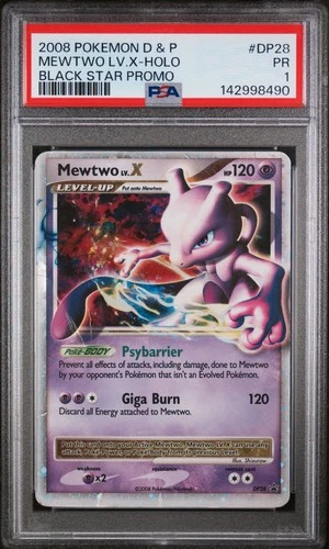 2008 POKEMON DIAMOND & PEARL BLACK STAR PROMO #DP28 MEWTWO LV.X-HOLO PSA 1
