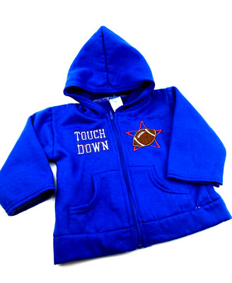 Baby Sweater Top SIze 18m Boys Football Touch Down Blue Hooded Zipper Pockets
