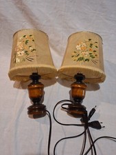 2 Lampes anciennes Chevet Bois   Motif Fleur Peint A La Main M.A  Vintage