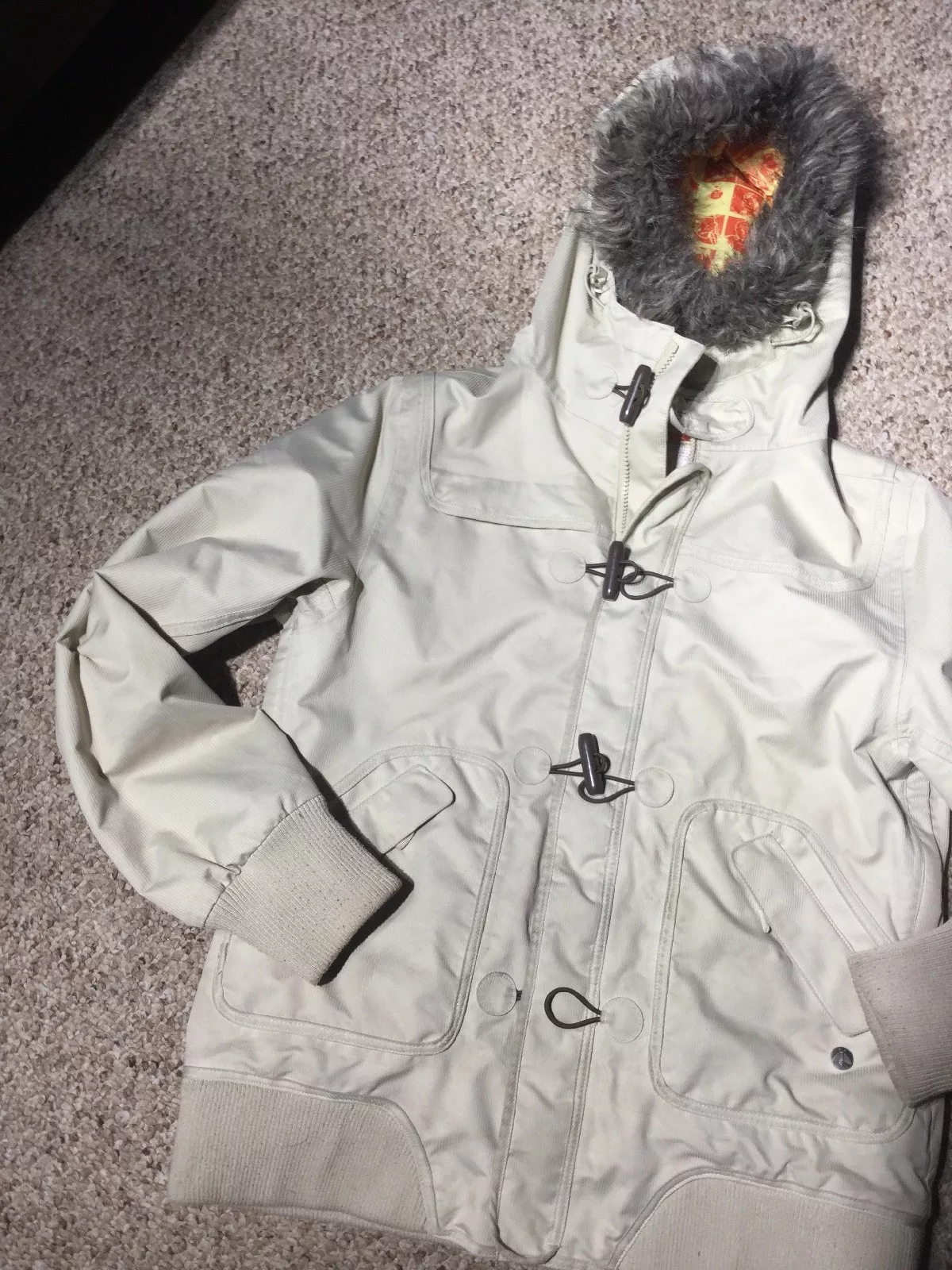 burton faux fur hooded snowboard jacket
