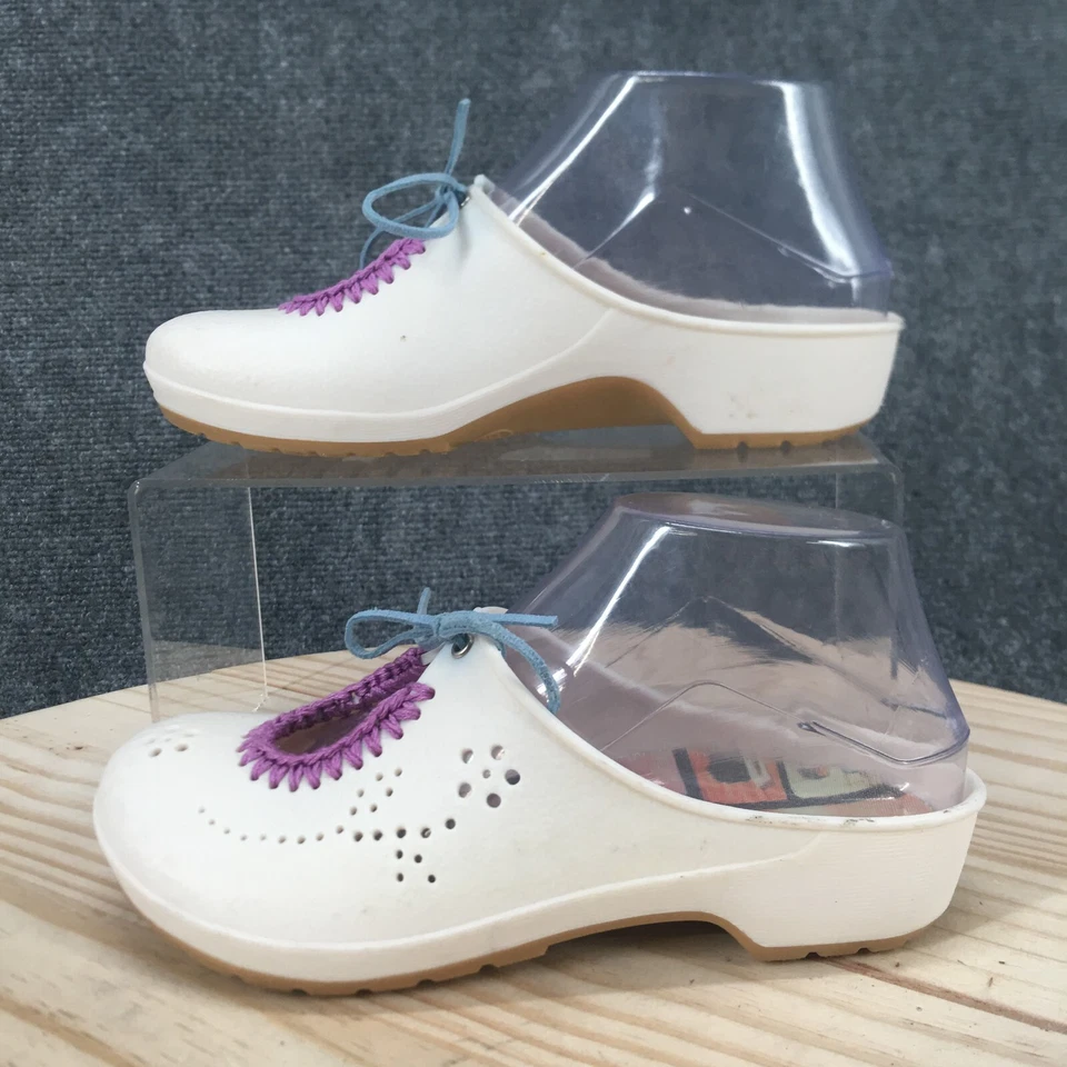 Zapatos para mujer 5 zuecos blancos sin cordones informales cómodos punta cerrada tacones de cuña parte superior baja Foto 2 de 4