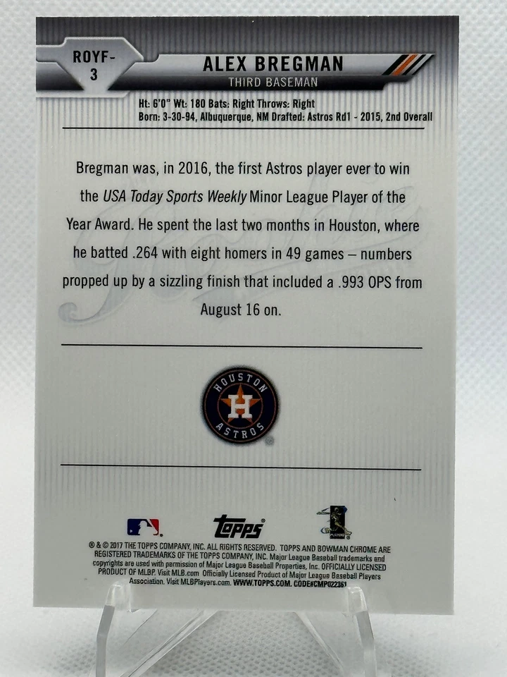 2017 Bowman #ROYF3 Alex Bregman (ROY Favorites) - Image 2 of 2