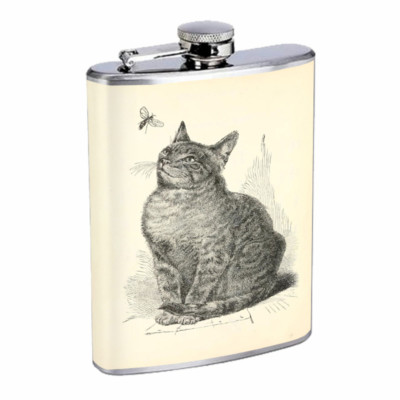 Vintage Cat Em1 Flask 8oz Stainless Steel Hip Drinking Whiskey