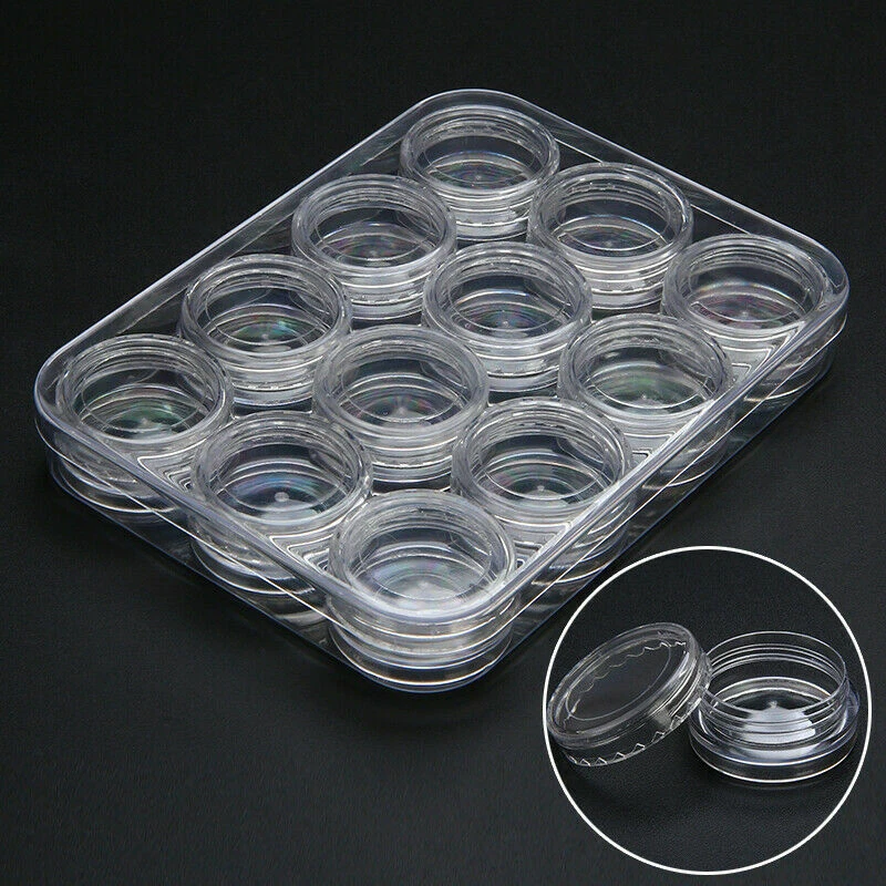 12Pcs Clear Plastic Case Bead Containers Round Small Jewelry Bead