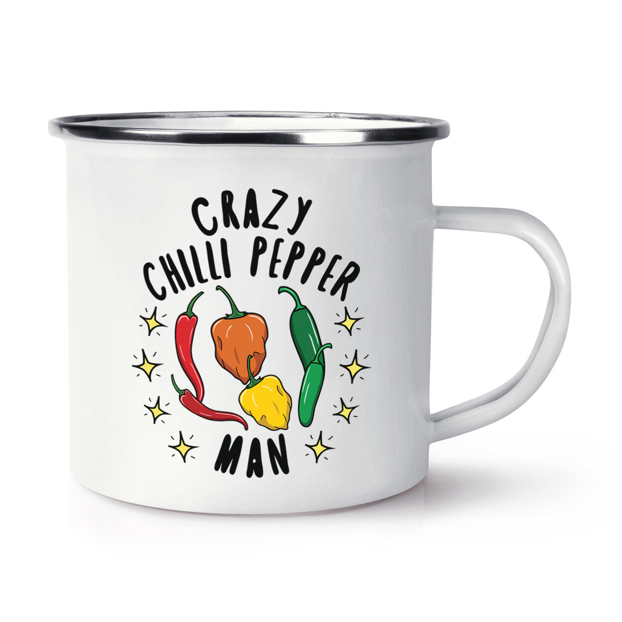 Crazy Chilli Pepper Man Stars Enamel Mug Cup Dad Fathers Day Boyfriend Funny