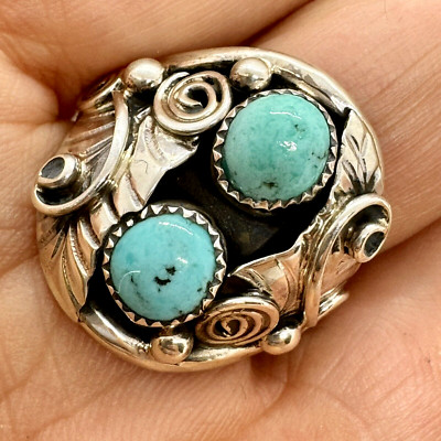 Navajo Men's Nugget Turquoise Ring Size 11.5 Sterling by Lorena Brown 8.5g