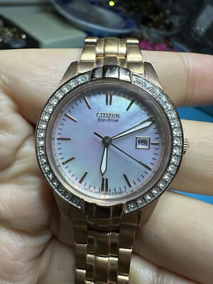 Citizen Eco Drive Solar Mother Of Pearl Stone Gold Tone 30mm Ladies Watch works 
