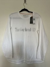Timberland Long Sleeve Shirt Kids sz XL Organic Cotton White/ Silver Logo
