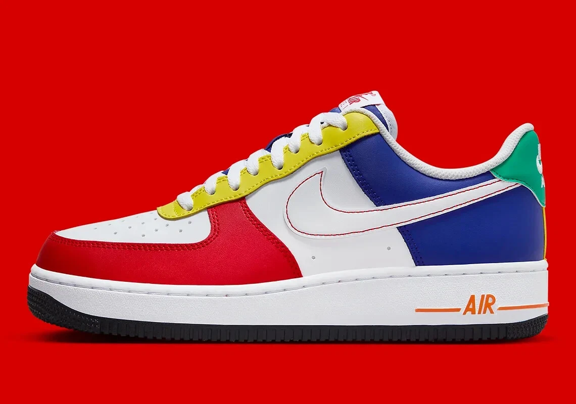 Yellow and red air shop force ones