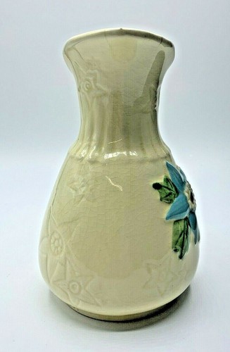 Antique Hull Pottery USA 6-6 Blue Star Flower Creamy Yellow Glaze Pitcher~6.5" - Picture 2 of 7