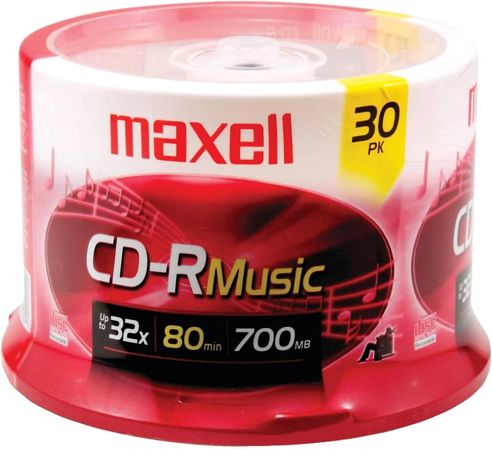 Maxell CD-R Blank Media 30 Pack Spindle Audio Music 32x 80 Minute 700MB Player