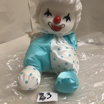 VINTAGE Plush MUSICAL CLOWN Blue Satin Plays Its A Small